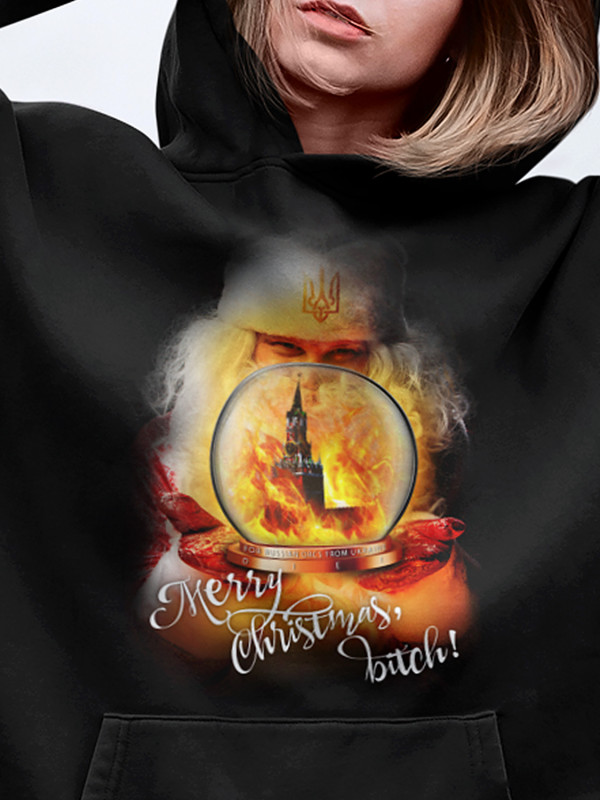 Толстовка жіноча худі з новорічним принтом Merry Christmas - 01-santa