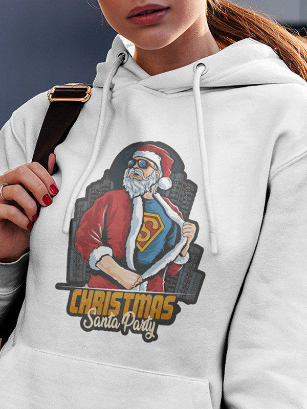 Толстовка жіноча худі з новорічним принтом Christmas Santa Party (Різдвяна вечірка у Санти) - 2103