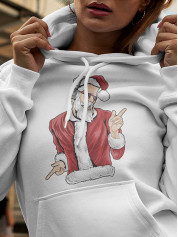 Толстовка жіноча худі з новорічним принтом Santa and music (Санта та музика) - 2109