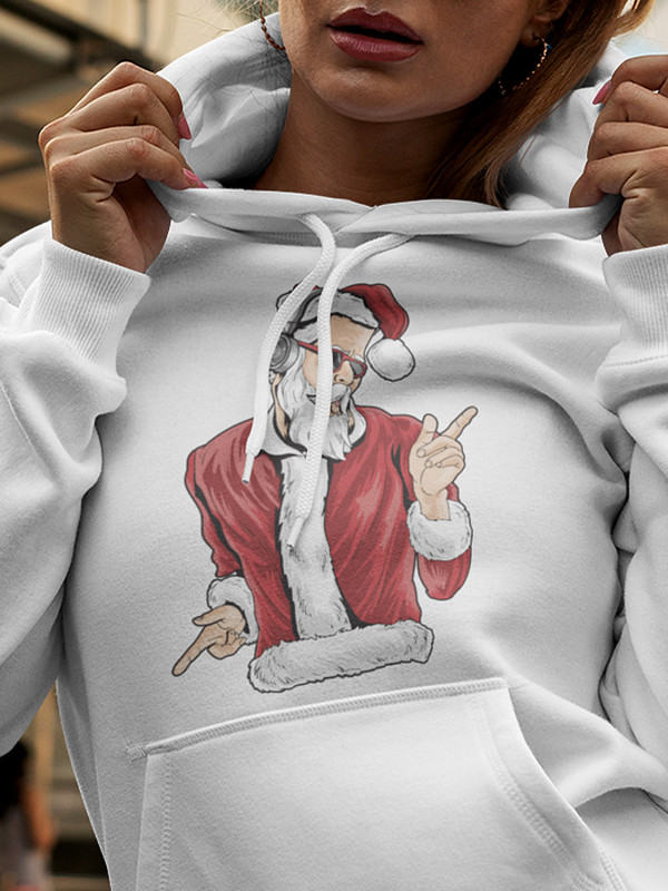 Толстовка жіноча худі з новорічним принтом Santa and music (Санта та музика) - 2109