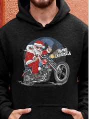 Толстовка чоловіча худі з новорічним принтом Santa biker (Санта байкер) - 2110