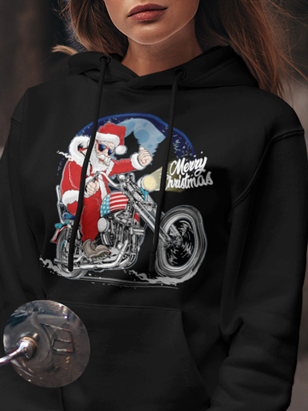 Толстовка жіноча худі з новорічним принтом Santa biker (Санта байкер) - 2110