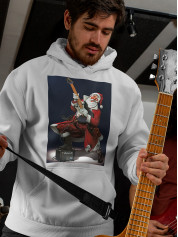 Толстовка мужская худи с новогодним принтом Санта рок гитарист - 211201