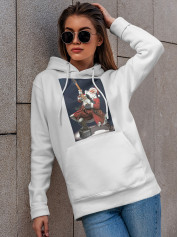 Толстовка жіноча худі з новорічним принтом Санта рок гітарист - 211201