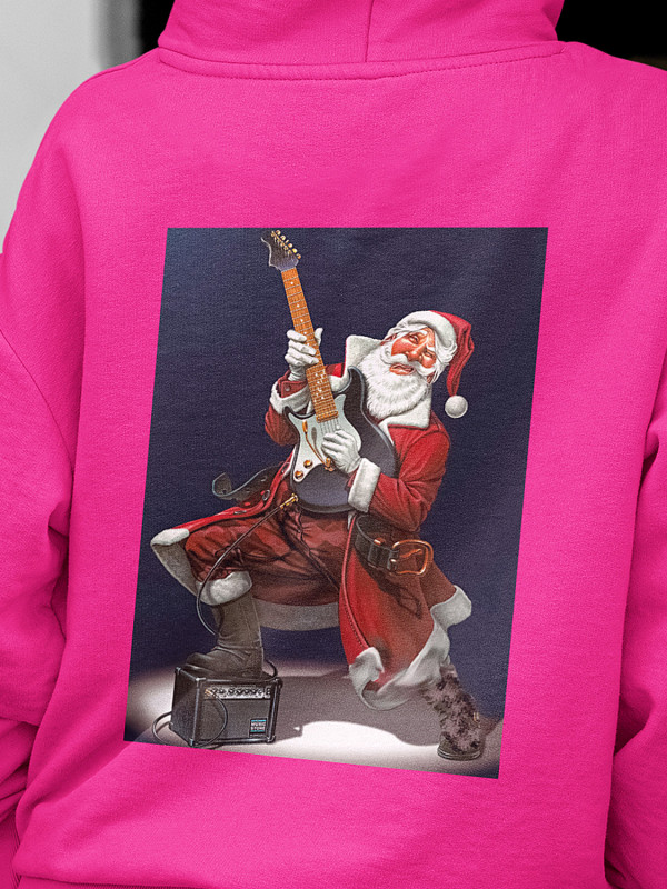 Толстовка жіноча худі з новорічним принтом Санта рок гітарист - 211201
