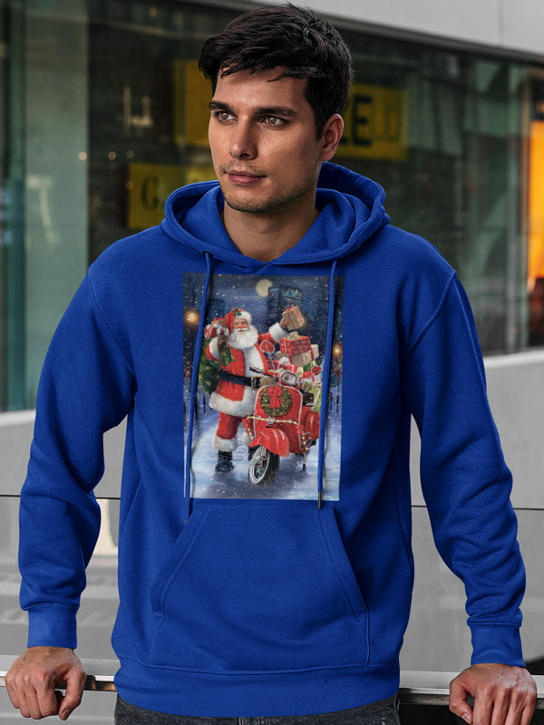 Толстовка чоловіча худі з новорічним принтом Санта Клаус з подарунками - 211202