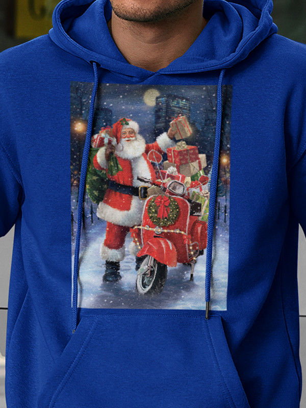 Толстовка чоловіча худі з новорічним принтом Санта Клаус з подарунками - 211202