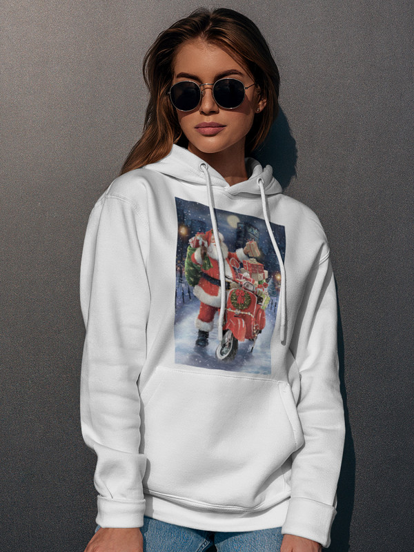 Толстовка жіноча худі з новорічним принтом Санта Клаус з подарунками - 211202