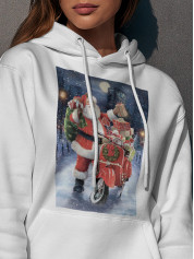 Толстовка жіноча худі з новорічним принтом Санта Клаус з подарунками - 211202