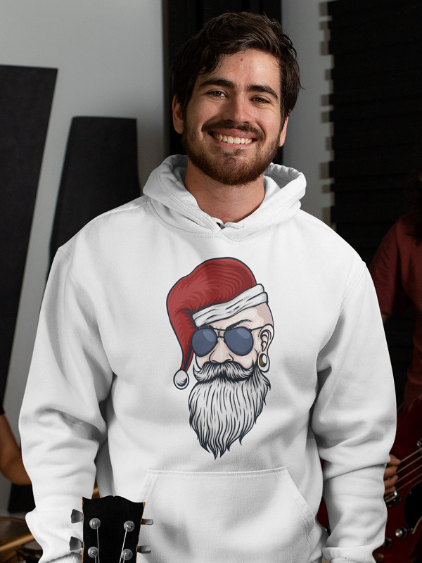 Толстовка чоловіча худі з новорічним принтом Санта хіпстер - 211205