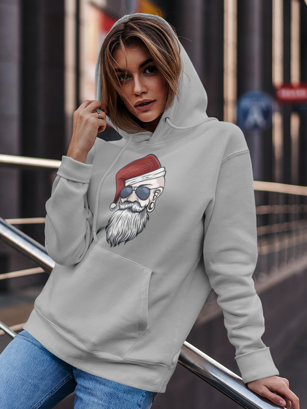 Толстовка жіноча худі з новорічним принтом Санта хіпстер - 211205