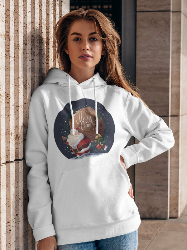 Толстовка жіноча худі з новорічним принтом Santa with gifts (Санта з подарунками) - 2113