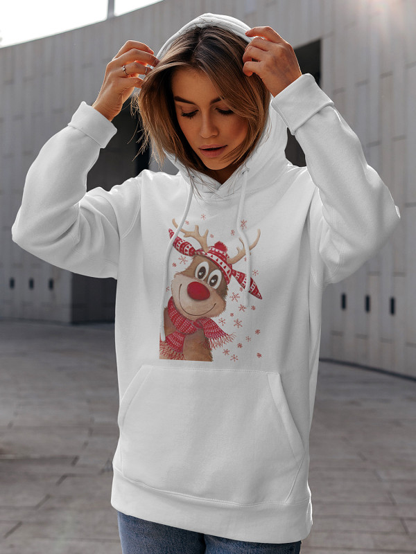 Толстовка жіноча худі з новорічним принтом Різдвяний олень - 2117