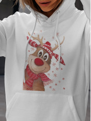 Толстовка жіноча худі з новорічним принтом Різдвяний олень - 2117