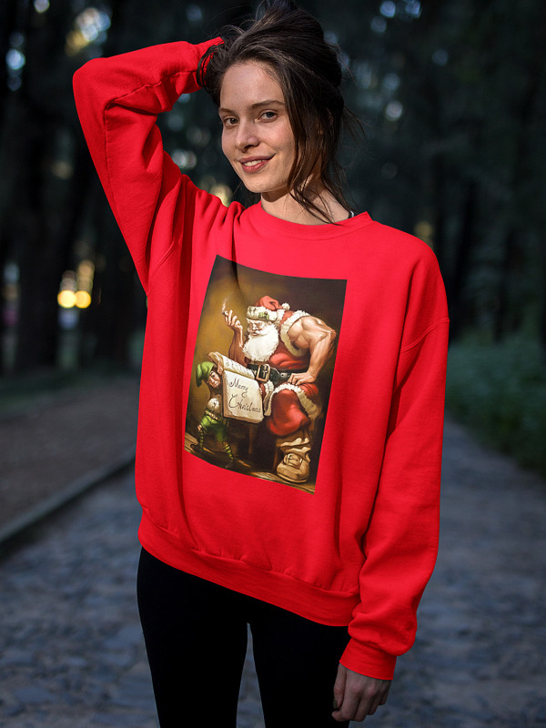 Світшот жіночий з новорічним принтом Bodybuilder Santa (Бодібілдер Санта) - 2101