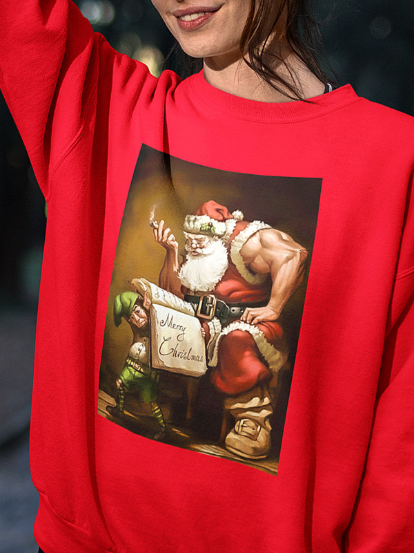 Світшот жіночий з новорічним принтом Bodybuilder Santa (Бодібілдер Санта) - 2101