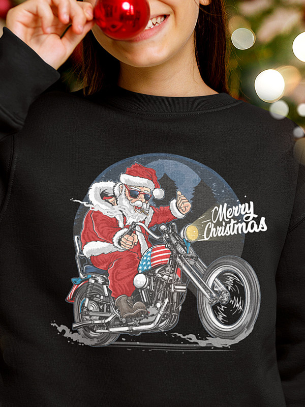 Світшот дитячий з новорічним принтом Santa biker (Санта байкер) - 2110