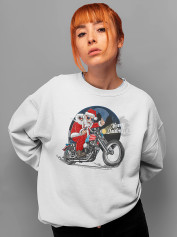 Світшот жіночий з новорічним принтом Santa biker (Санта байкер) - 2110