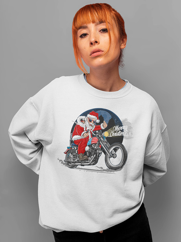 Світшот жіночий з новорічним принтом Santa biker (Санта байкер) - 2110
