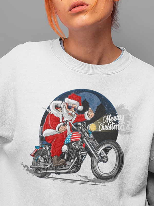 Світшот жіночий з новорічним принтом Santa biker (Санта байкер) - 2110