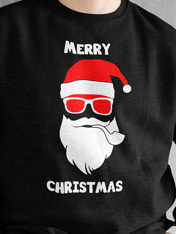 Свитшот мужской с новогодним принтом Santa Clause Hipster (Санта Клаус Хипстер) - 2112