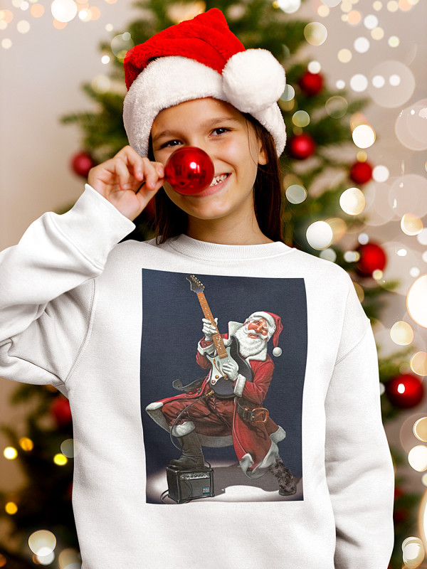 Світшот дитячий з новорічним принтом Санта рок гітарист - 211201
