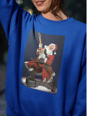 Світшот жіночий з новорічним принтом Санта рок гітарист - 211201