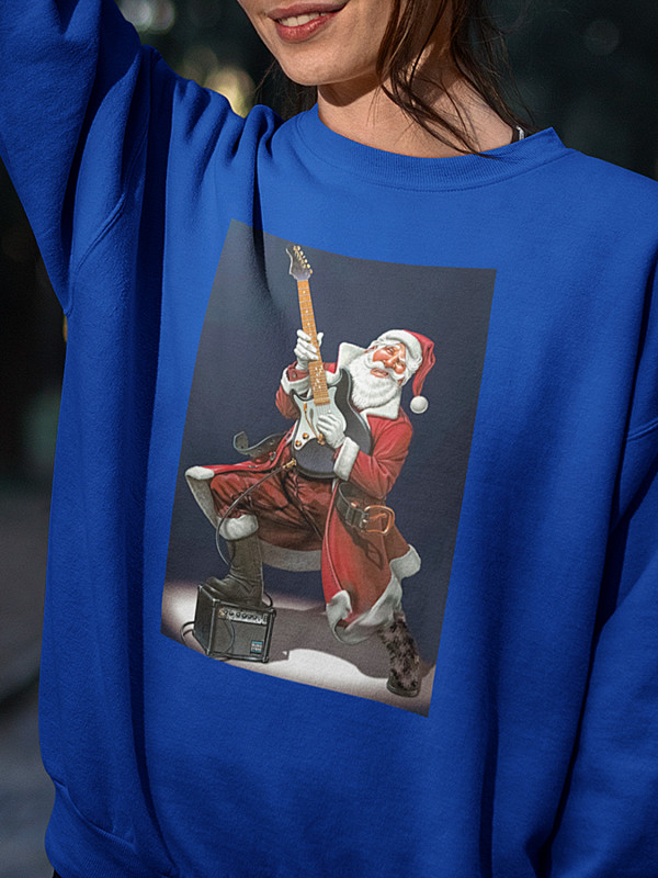 Світшот жіночий з новорічним принтом Санта рок гітарист - 211201