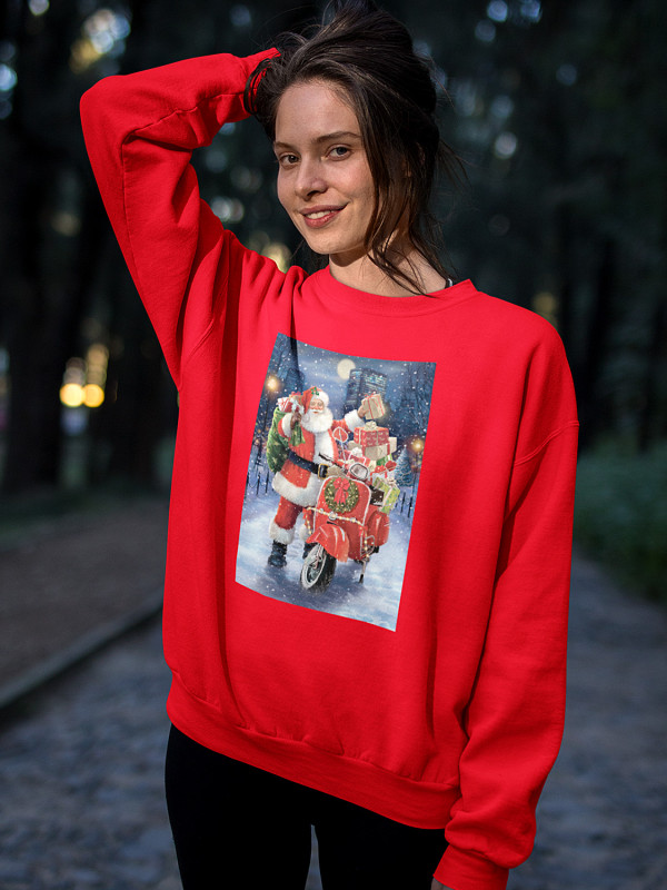 Світшот жіночий з новорічним принтом Санта Клаус з подарунками - 211202