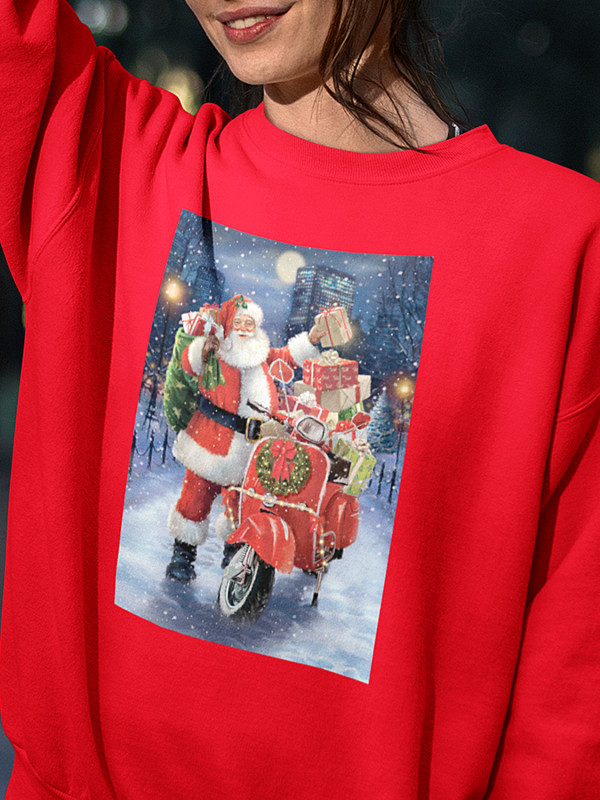 Світшот жіночий з новорічним принтом Санта Клаус з подарунками - 211202