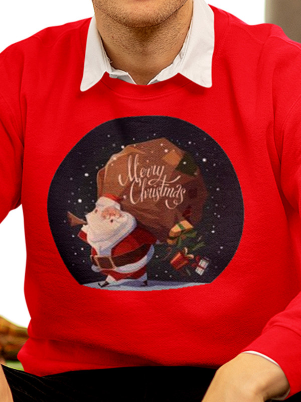 Свитшот мужской с новогодним принтом Santa with gifts (Санта с подарками) - 2113