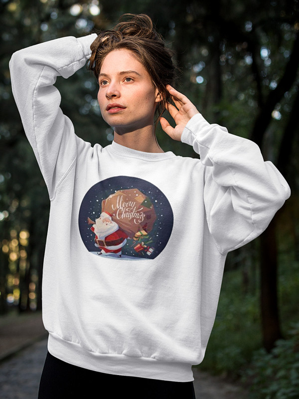 Світшот жіночий з новорічним принтом Santa with gifts (Санта з подарунками) - 2113