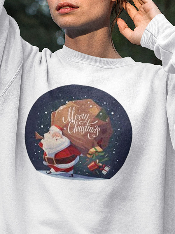 Світшот жіночий з новорічним принтом Santa with gifts (Санта з подарунками) - 2113