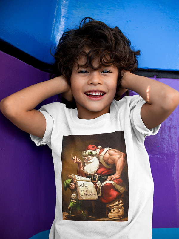 Футболка дитяча з новорічним принтом Bodybuilder Santa (Бодібілдер Санта) (2101)