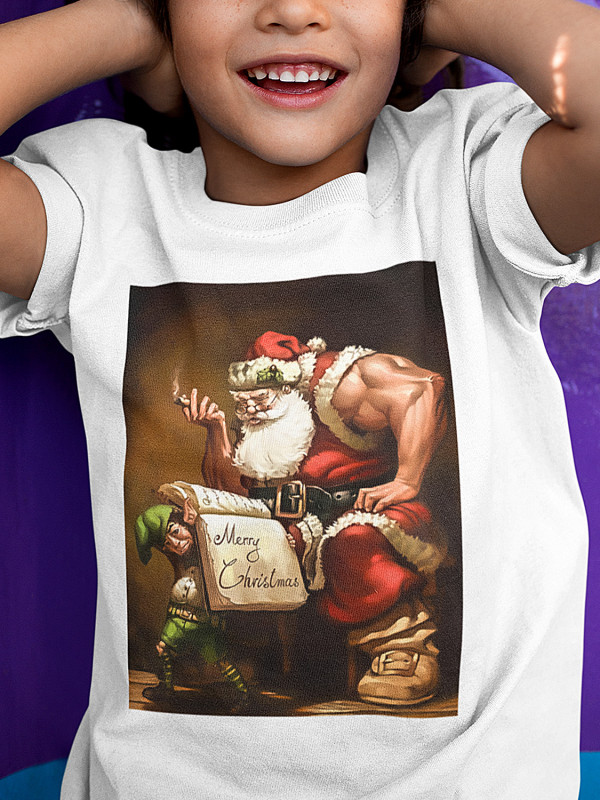 Футболка дитяча з новорічним принтом Bodybuilder Santa (Бодібілдер Санта) (2101)