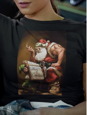 Футболка жіноча з новорічним принтом Bodybuilder Santa (Бодібілдер Санта) (2101)