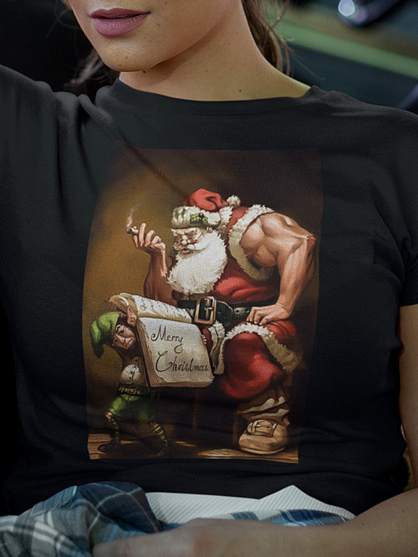 Футболка жіноча з новорічним принтом Bodybuilder Santa (Бодібілдер Санта) (2101)