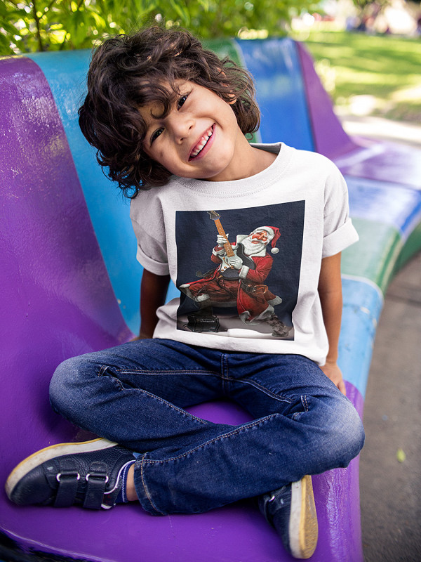 Футболка дитяча з новорічним принтом Санта рок гітарист - 211201