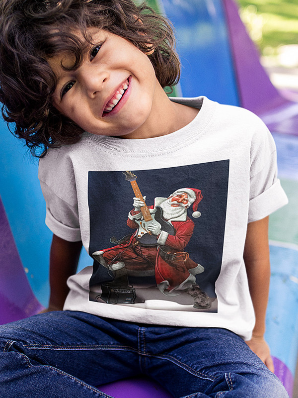 Футболка дитяча з новорічним принтом Санта рок гітарист - 211201