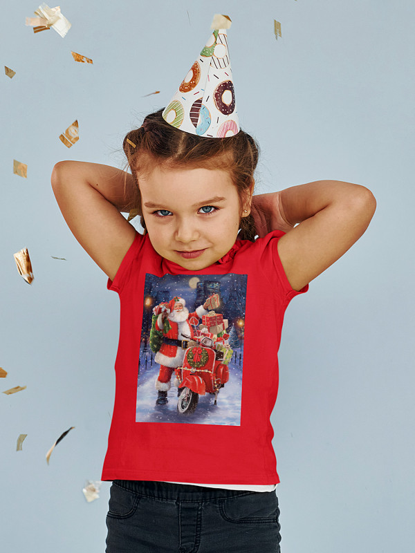 Футболка дитяча з новорічним принтом Санта Клаус з подарунками - 211202
