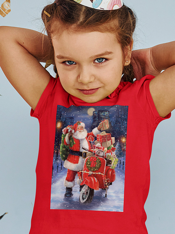 Футболка дитяча з новорічним принтом Санта Клаус з подарунками - 211202