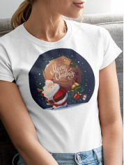 Футболка жіноча з новорічним принтом Santa with gifts (Санта з подарунками) (2113)
