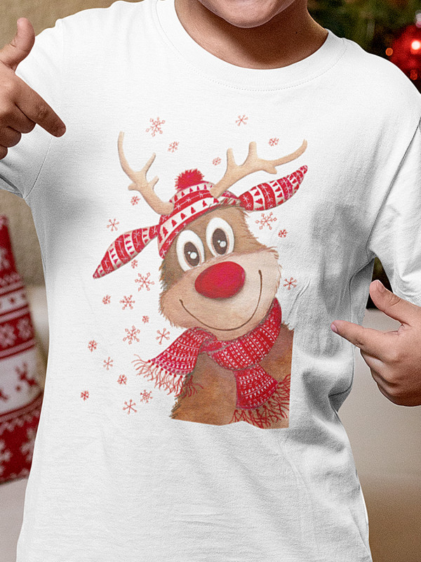 Футболка дитяча з новорічним принтом Різдвяний олень (2117)