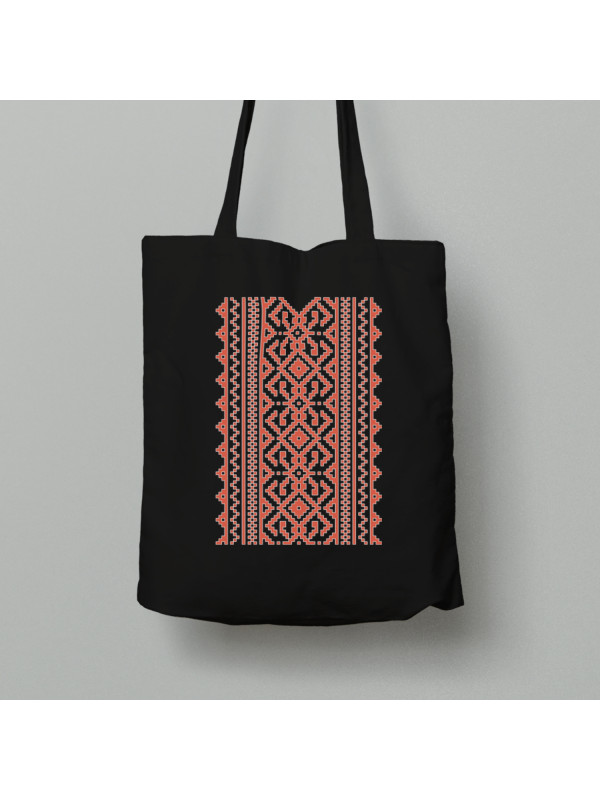 Екосумка шопер з бавовни 38х40см з патріотичним принтом "Червона вишиванка ромбиком" (011101)