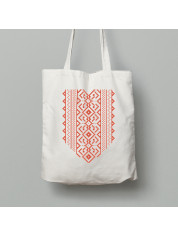 Екосумка шопер з бавовни 38х40см з патріотичним принтом "Червона вишиванка п'ятикутний ромб" (011102)