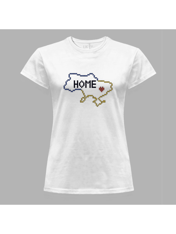 Футболка жіноча з патріотичним принтом "Ukraine, Love, Home" (011106)