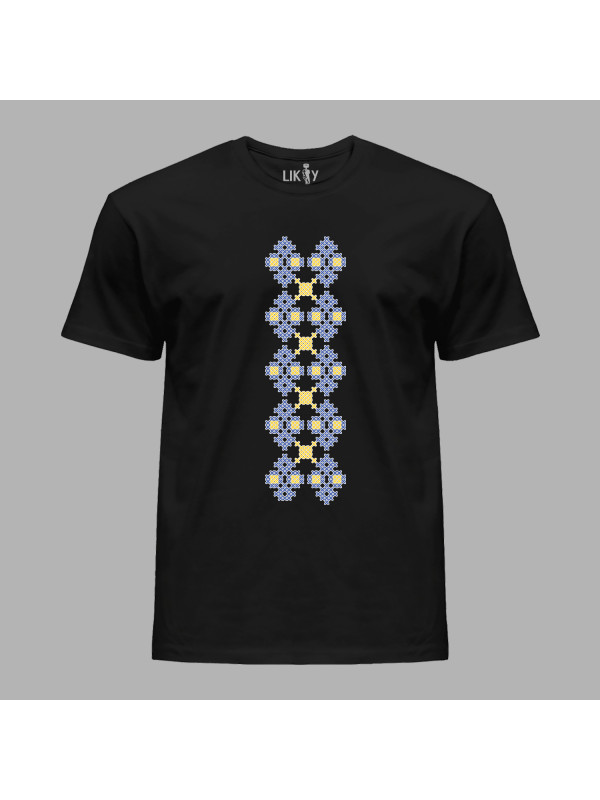 Футболка чоловіча з патріотичним принтом "Жовто-блакитна українська вишиванка" (011113)