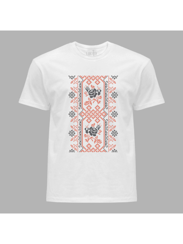 Футболка чоловіча з патріотичним принтом "Вишиванка з візерунком та квітами" (011115)