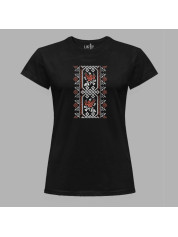 Футболка жіноча з патріотичним принтом "Вишиванка з візерунком та квітами" (011115)