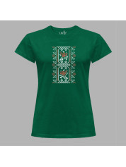 Футболка жіноча з патріотичним принтом "Вишиванка з візерунком та квітами" (011115)